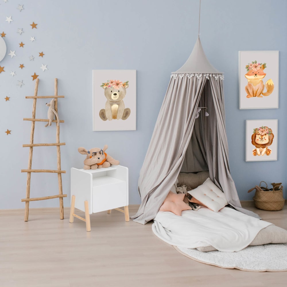 Table de chevet pour enfants blanc et marron, 49x43x30 cm - Maisons du Monde