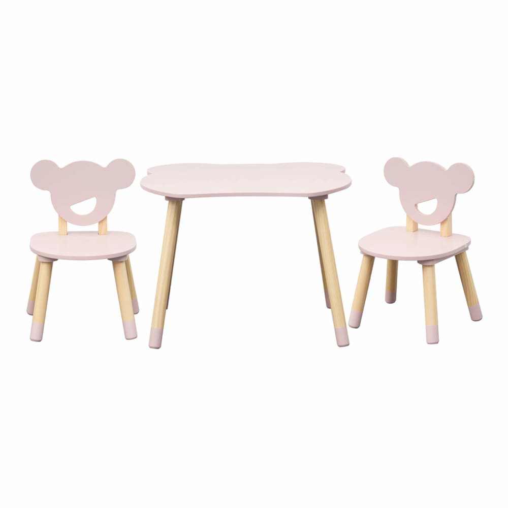 Mobili Rebecca 3er Set Tisch und Stühlen für Kinder, 44x60x56 cm, rosa und braun Spanplatte Kinder