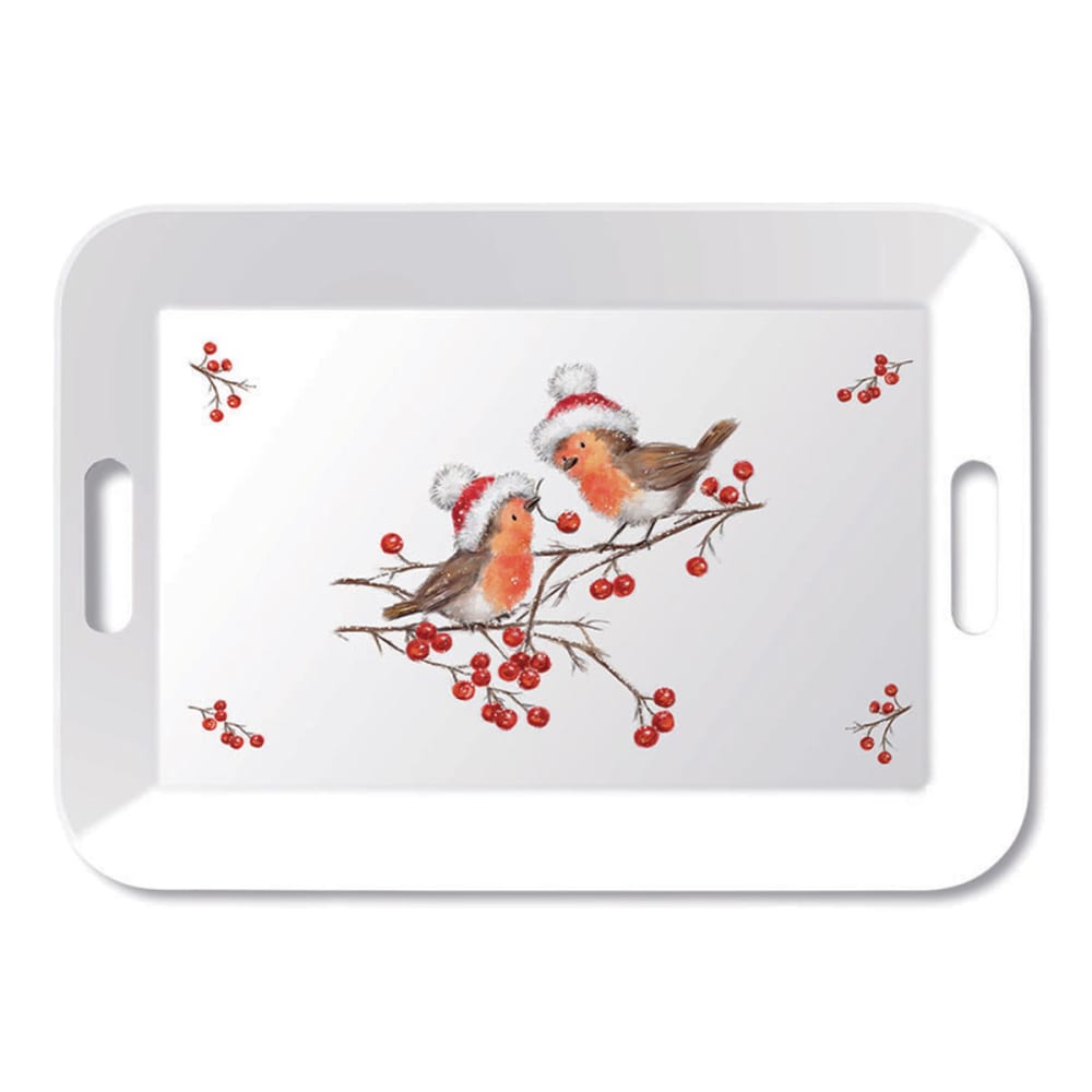 Ambiente Grand plateau rectangulaire rouges-gorges de noël Blanc Pvc - Poly Chlorure De Vinyle