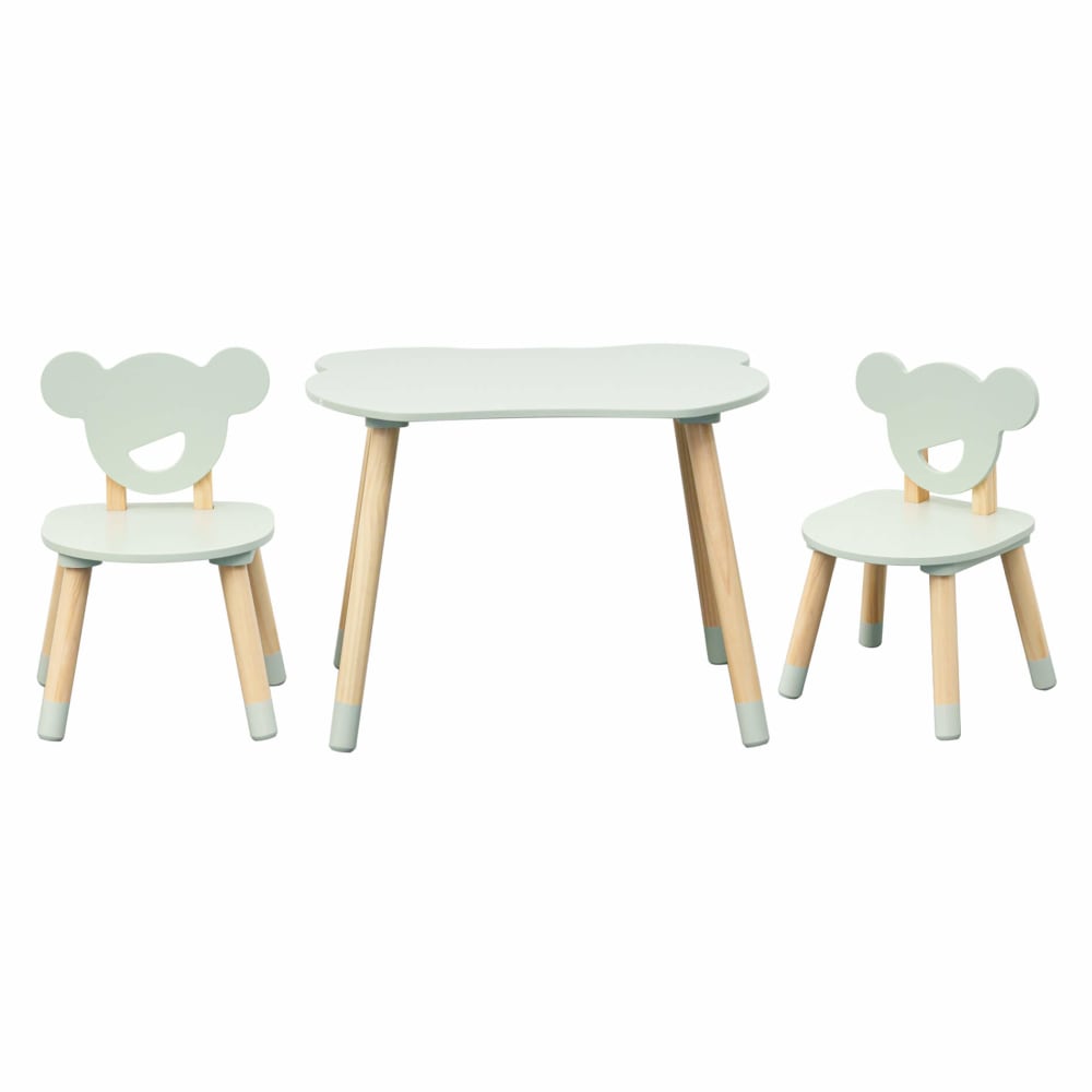 Ensemble table basse et 2 chaises pour enfants vert et marron