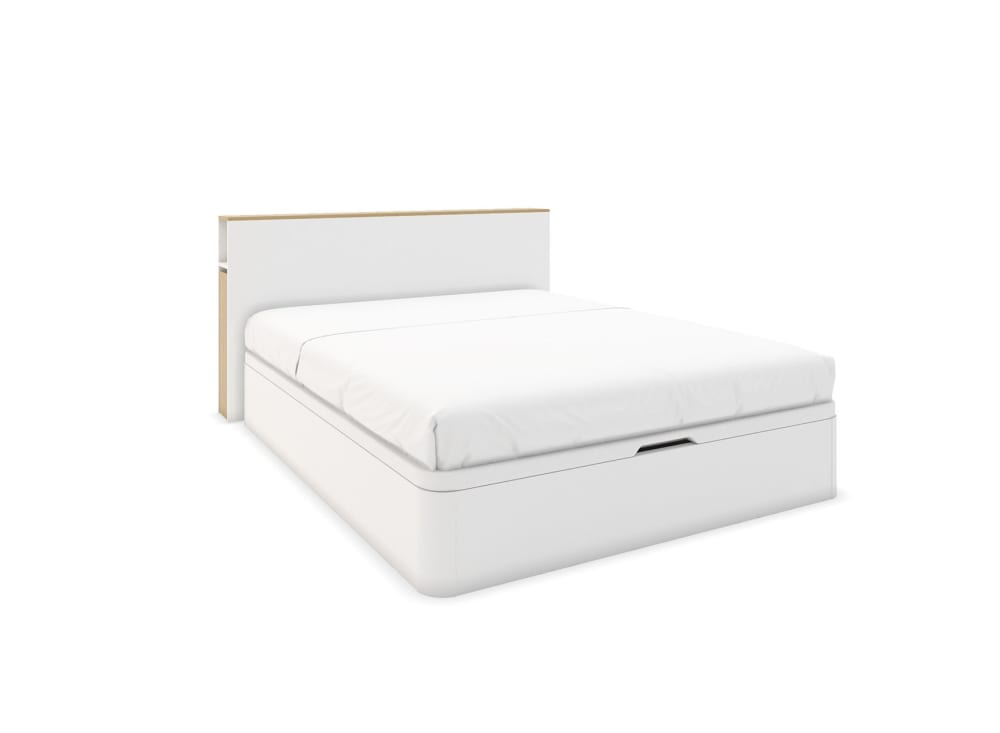 Lit coffre 160x200 avec tête de lit blanc
