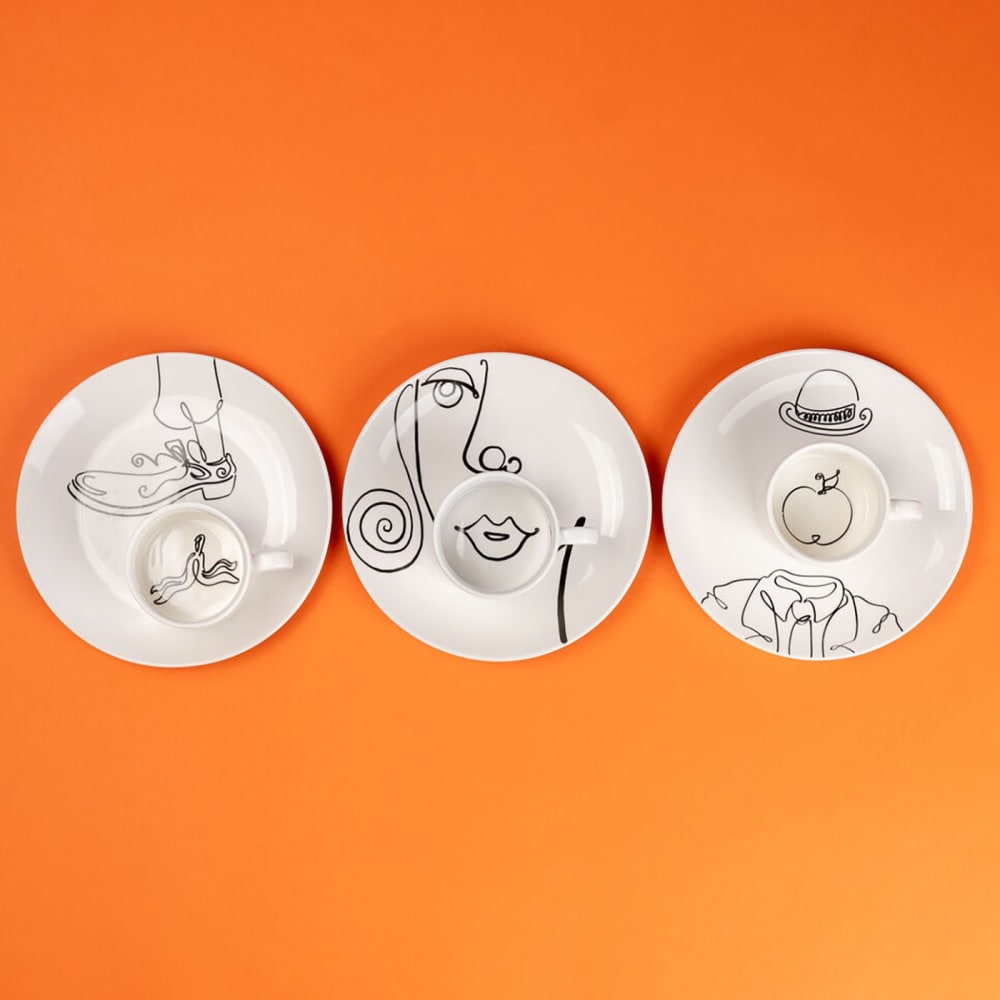 Tasse avec coupelle pomme en porcelaine - Lot de 4