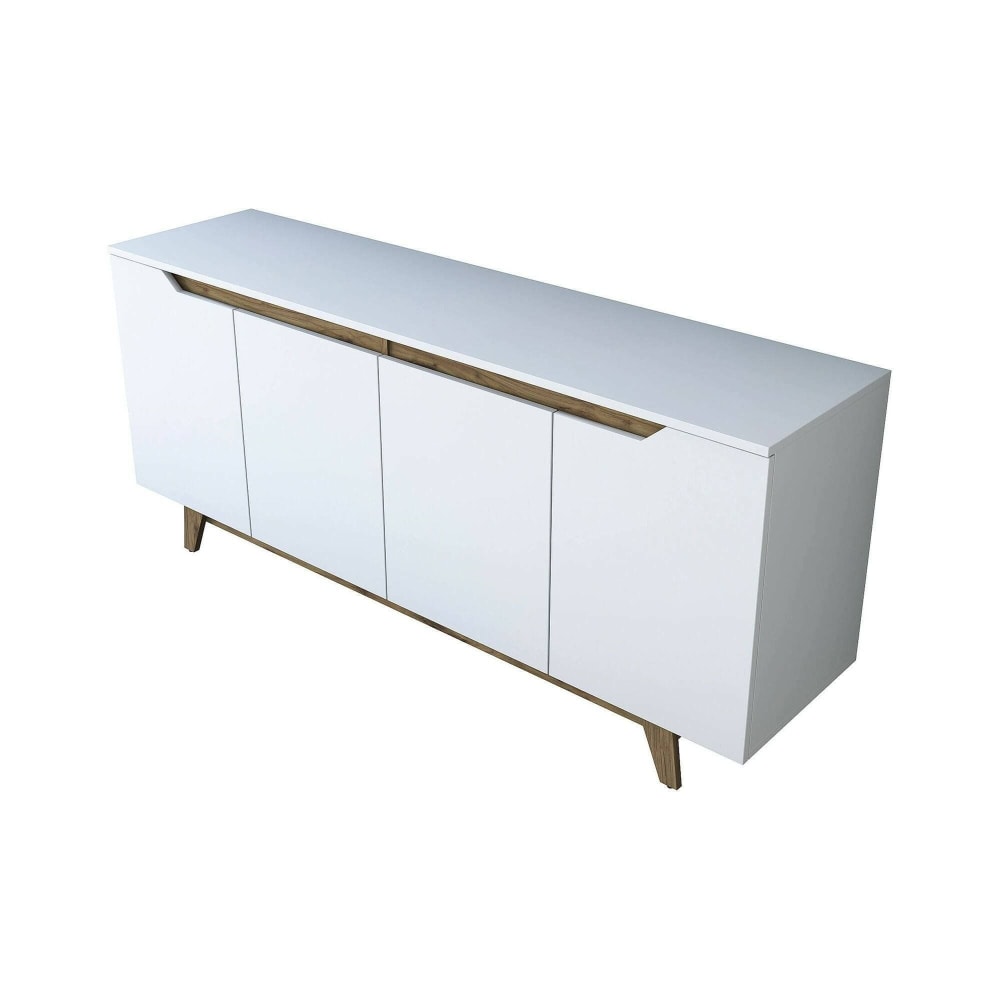 Dmora Kommode Holzeffekt weiß, walnuss 180x45 h79 cm style modern - Holz