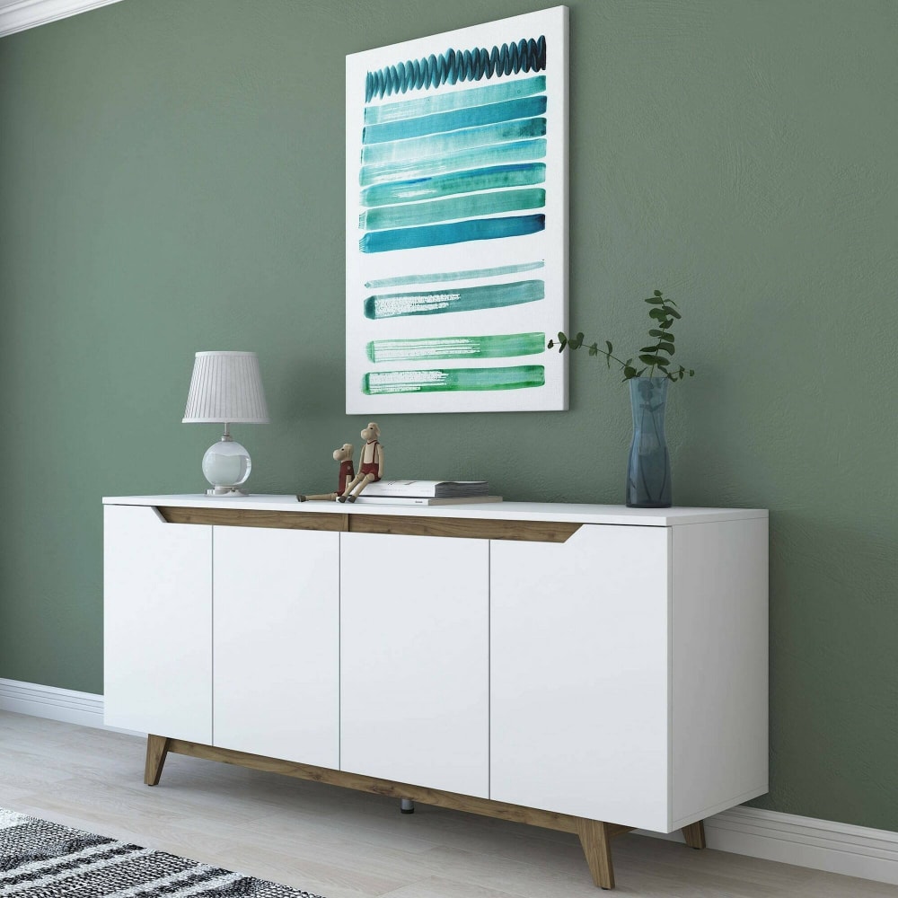 Kommode Holzeffekt weiß, walnuss 180x45 h79 cm - Maisons Du Monde