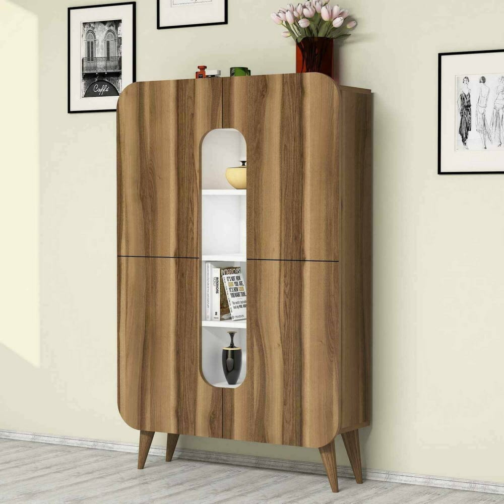 Kommode Holzeffekt walnuss, weiß 93x32 h144 cm - Maisons Du Monde