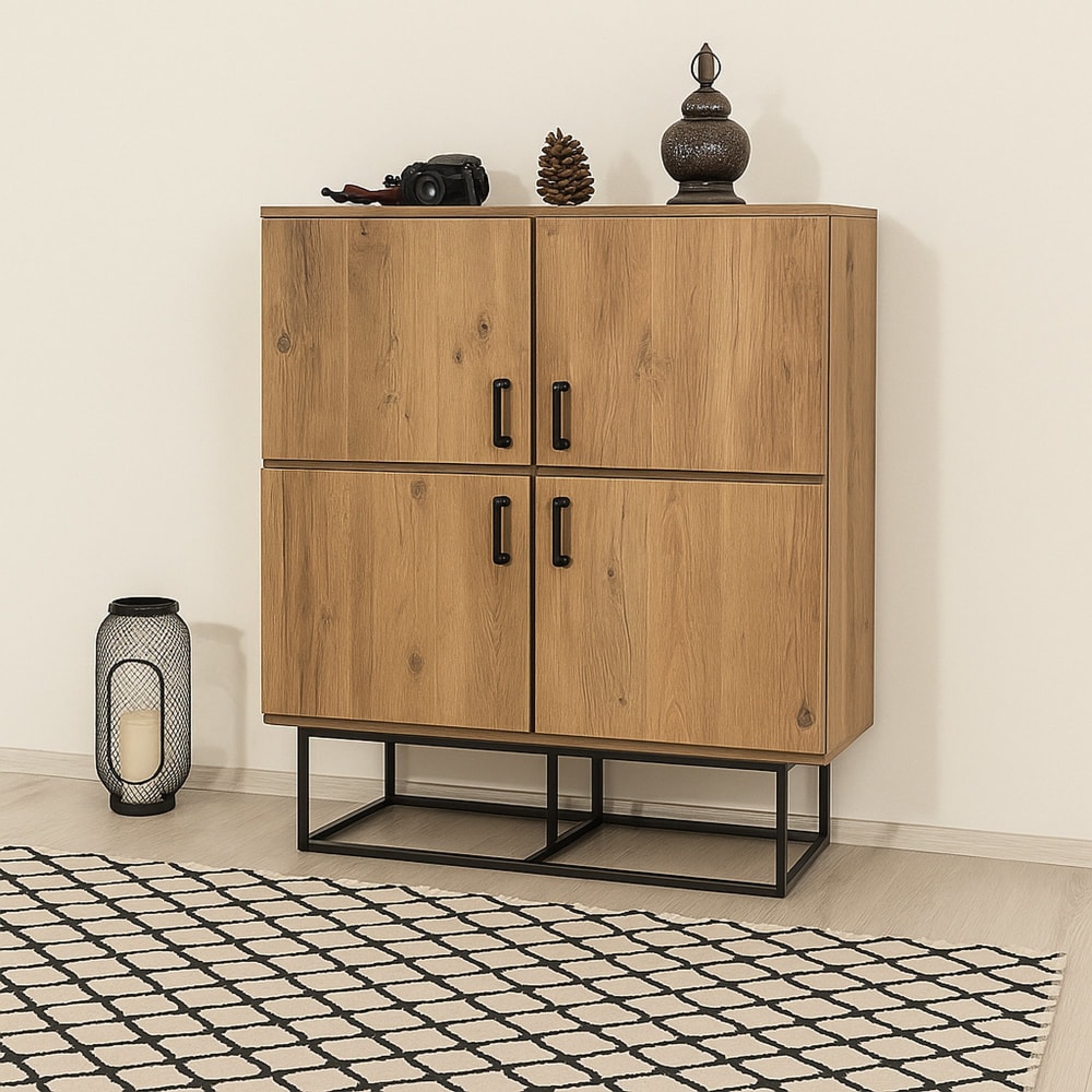 Buffet effet bois beige, noir 93x36 h115 cm