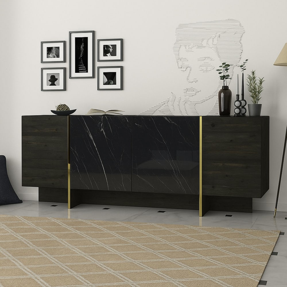 Buffet effet bois or noir 180x47 h76 cm - Maisons du Monde