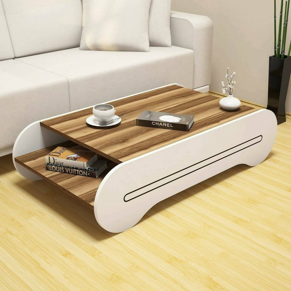 Table basse effet bois beige, blanc 120x64 h30 cm