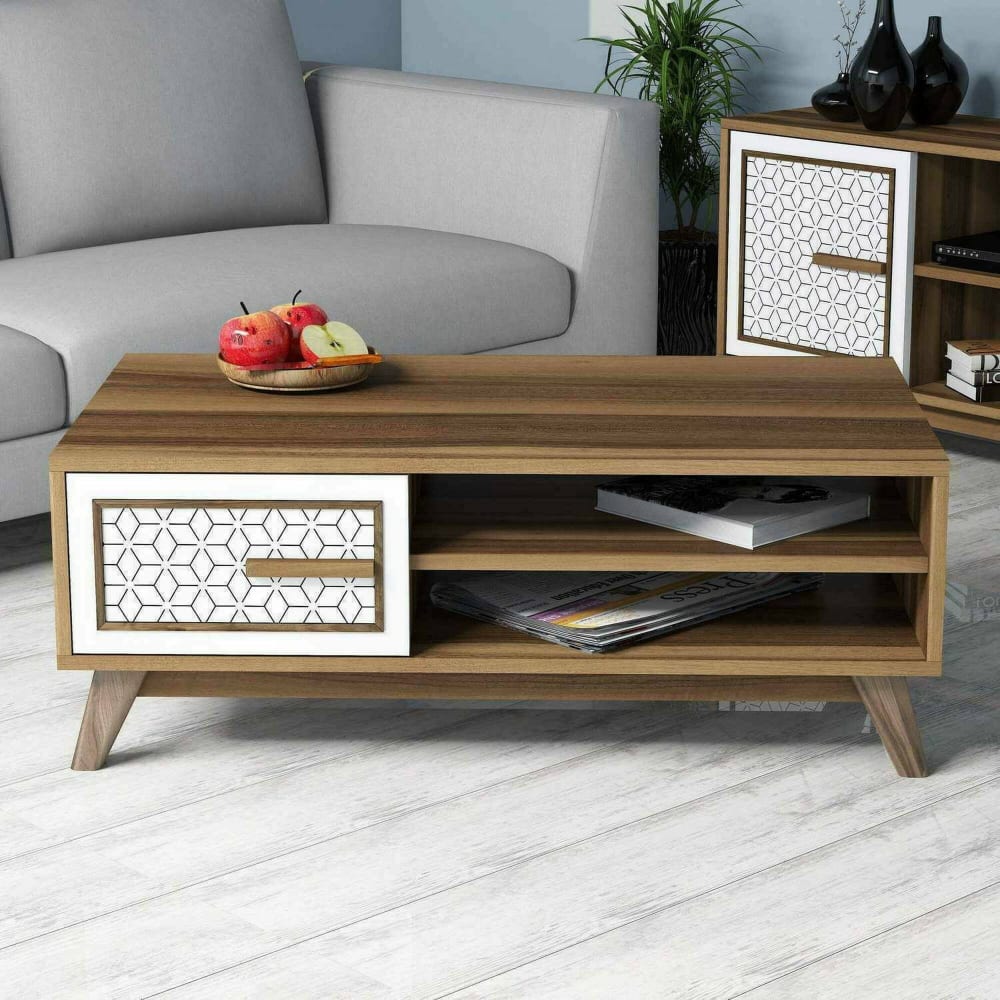 Table basse effet bois beige, blanc 105x60 h38 cm - Maisons du Monde
