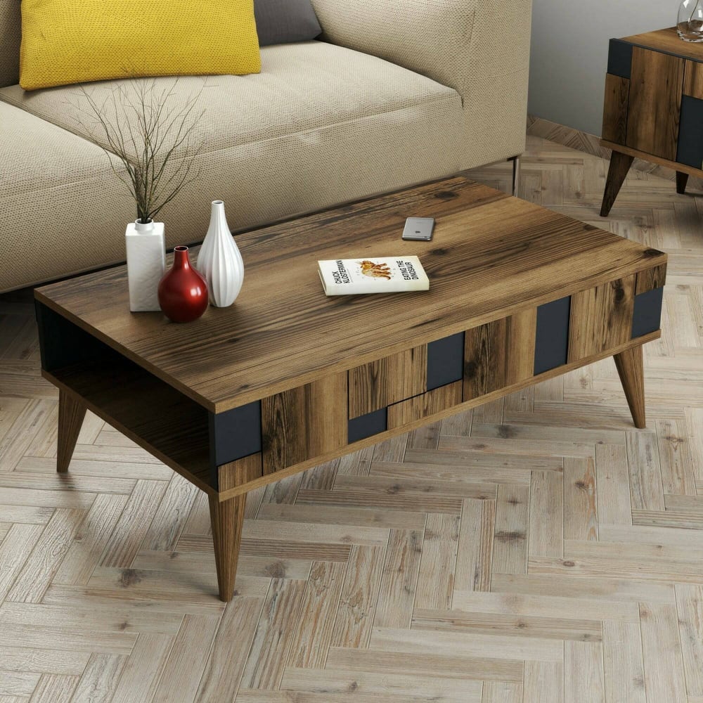 Table basse effet bois beige, anthracite 105x60 h38 cm - Maisons du Monde