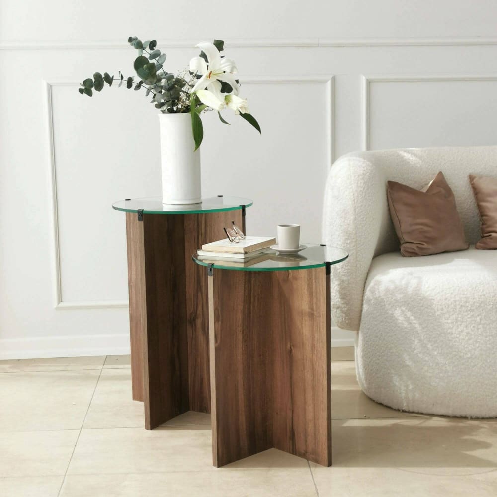 Table basse en bois mélaminé brun noyer