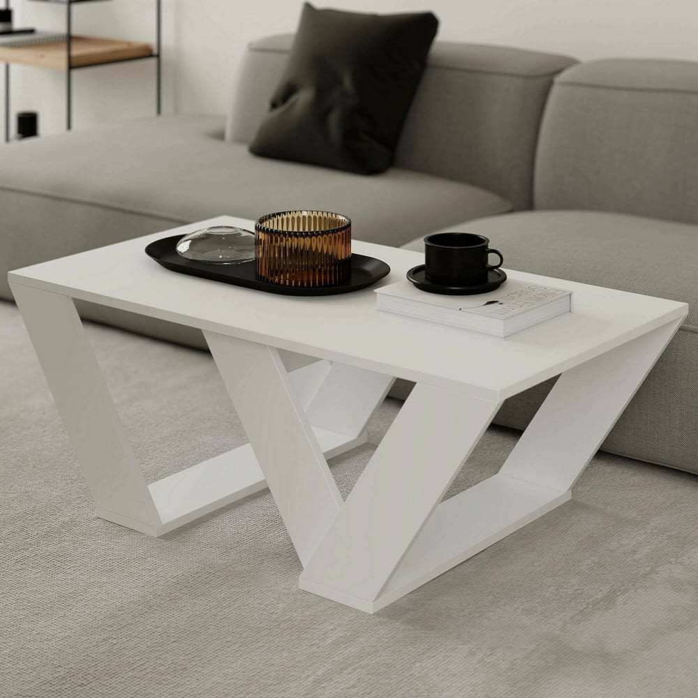 Table basse effet bois blanc 110x60 h40 cm