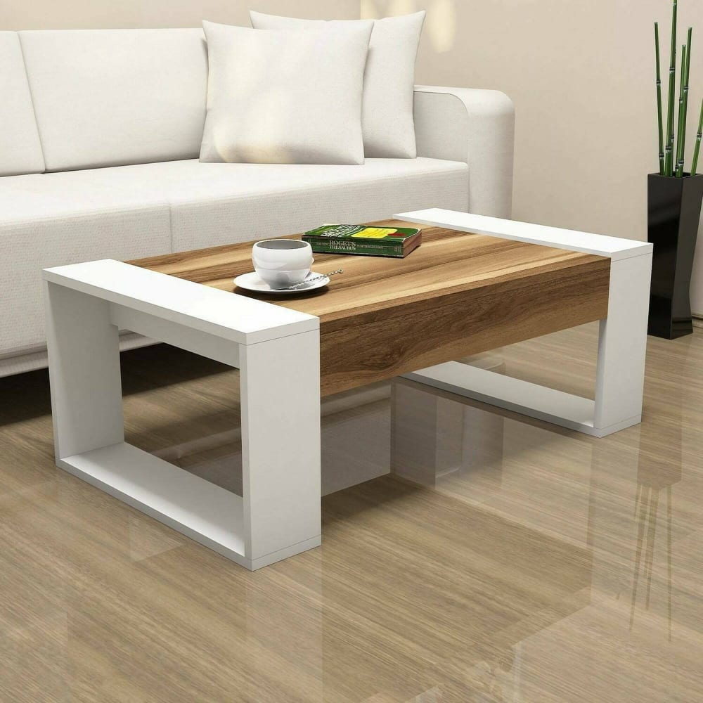 Table basse effet bois beige, blanc 102x60 h38 cm
