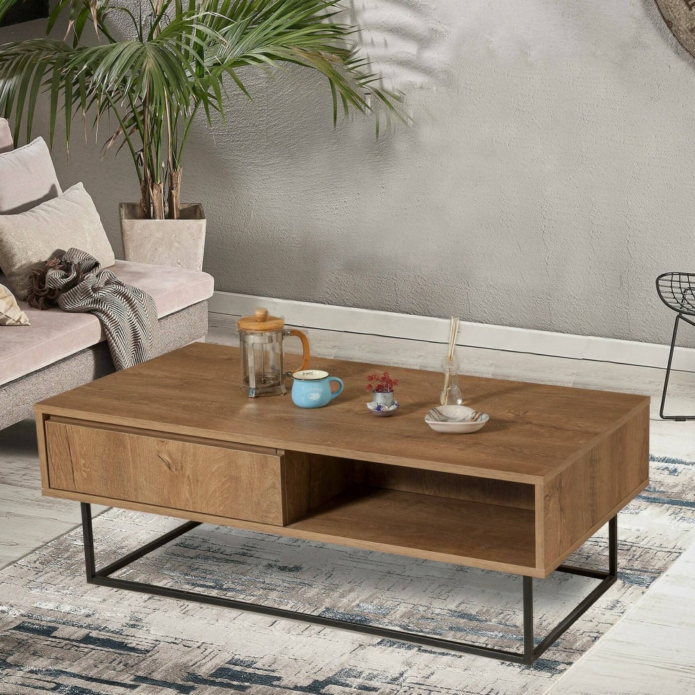 Table basse effet bois beige, noir 120x60 h43 cm - Maisons du Monde