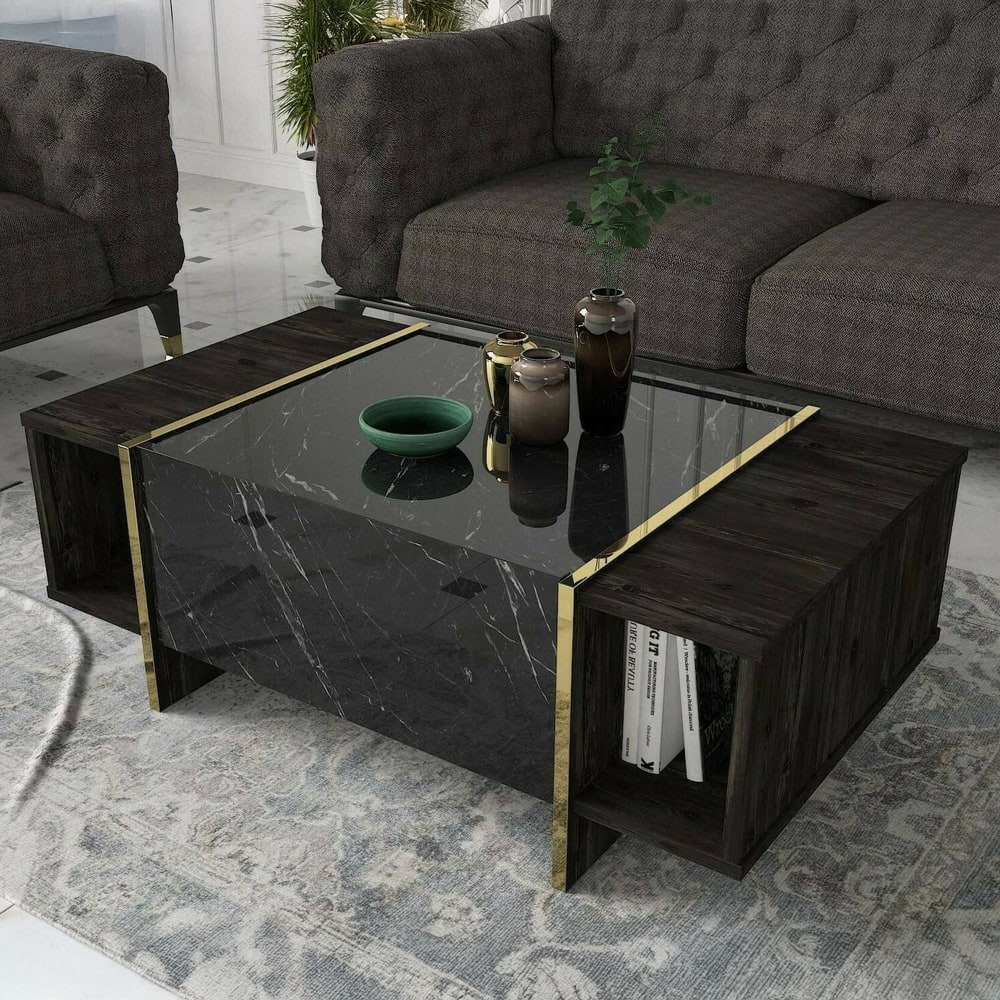 Table basse effet bois or noir 104x60 h37 cm - Maisons du Monde