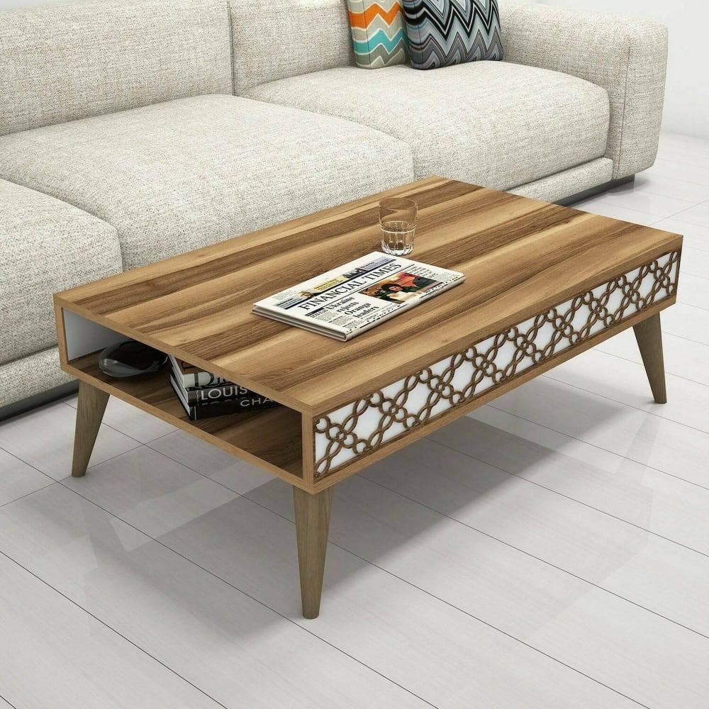 Table basse effet bois beige, blanc 105x60 h37 cm - Maisons du Monde