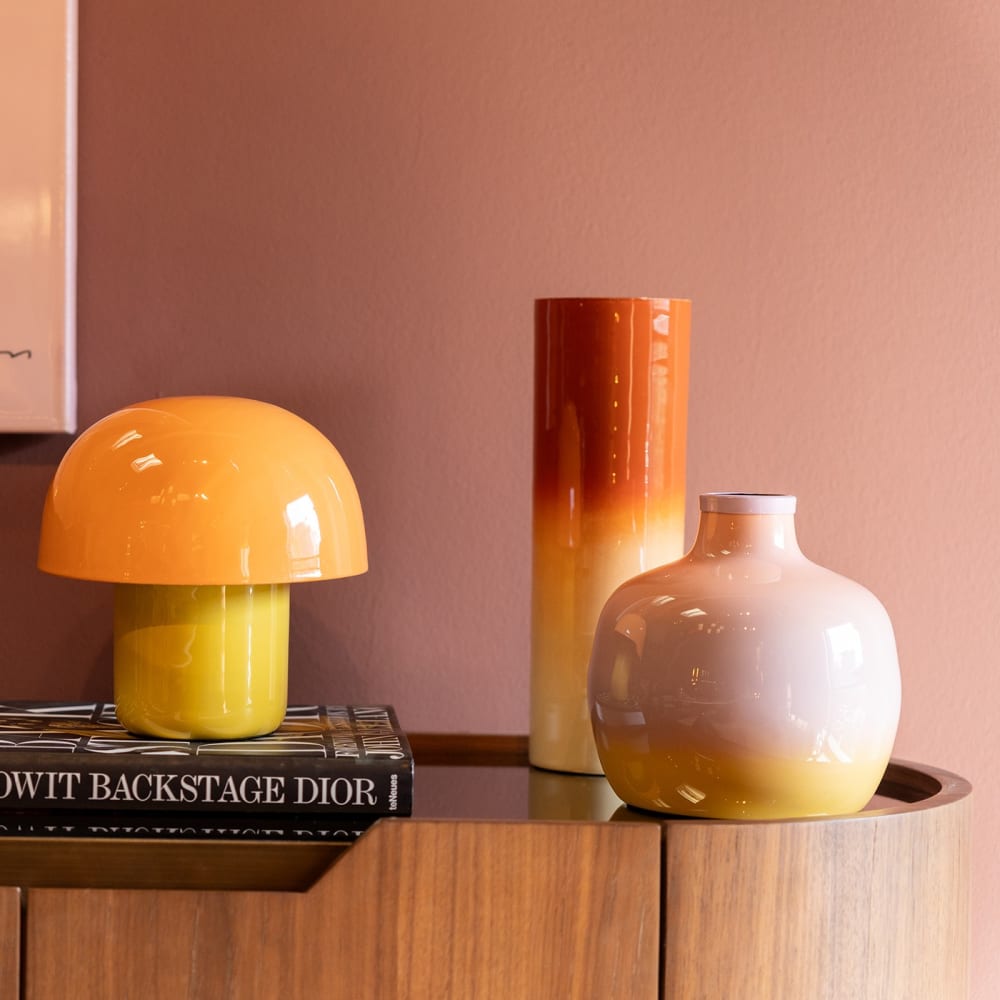 Lampe champignon en acier orange et jaune — vue 3