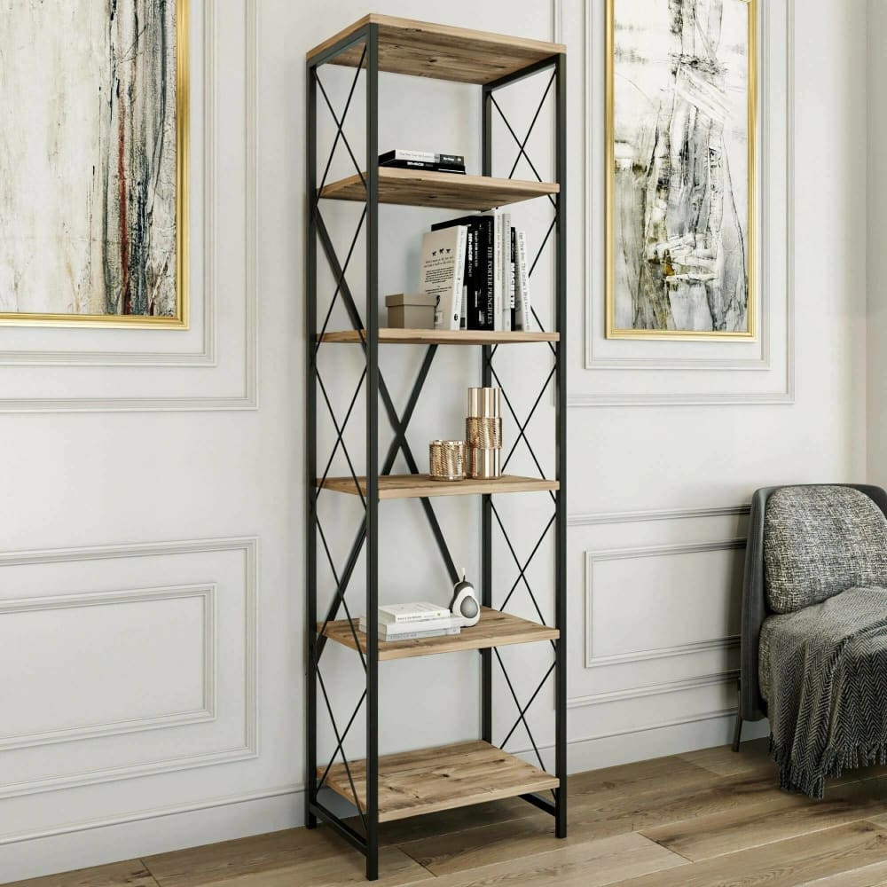 Bücherregal Holzeffekt eiche, schwarz 50x30 h180 cm - Maisons Du