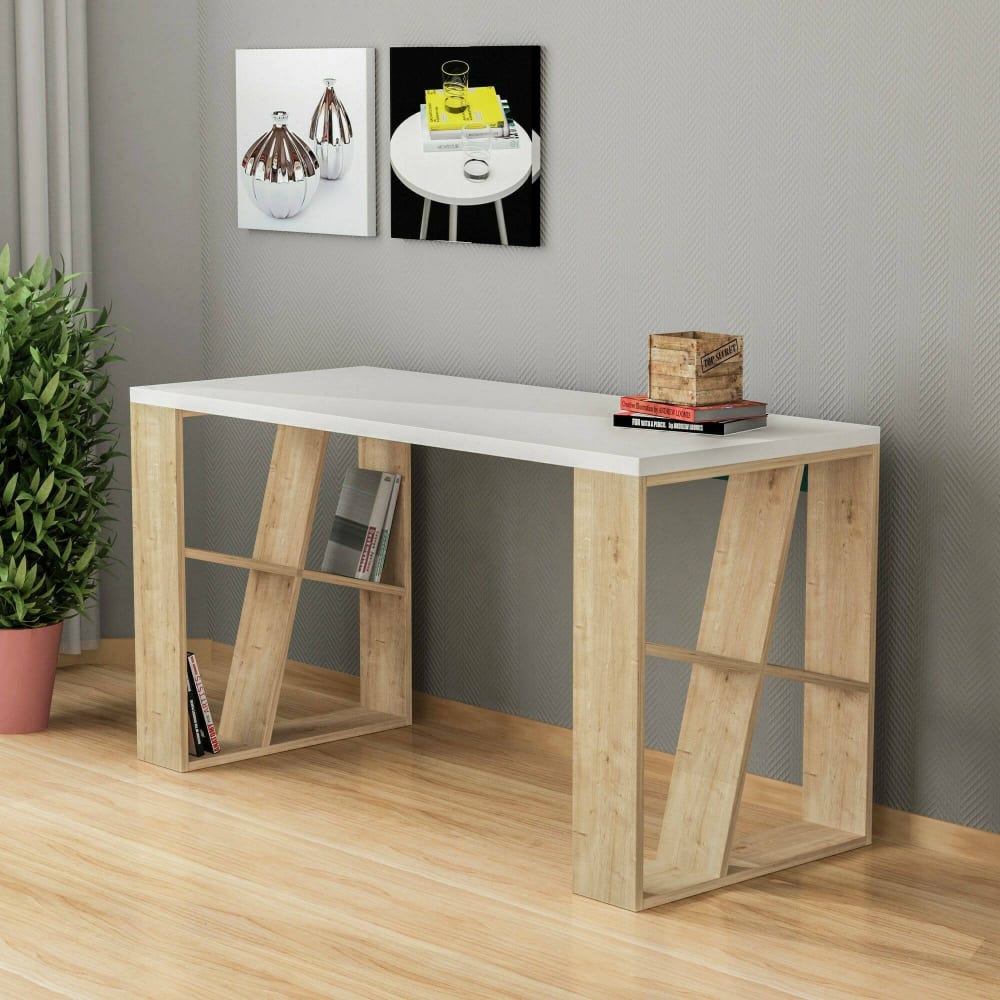 Bureau effet bois beige blanc 140x60 h75 cm - Maisons du Monde