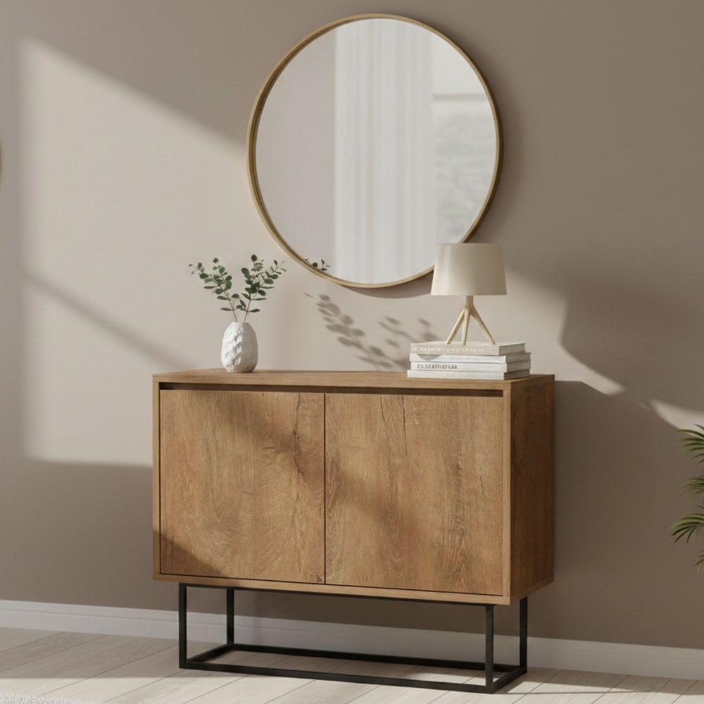 Console effet bois beige, noir 90x36 h72 cm - Maisons du Monde
