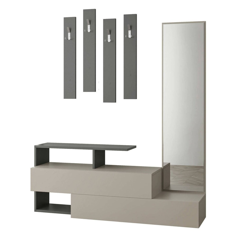Meuble d'entrée effet bois taupe, anthracite 137x35 h55 cm