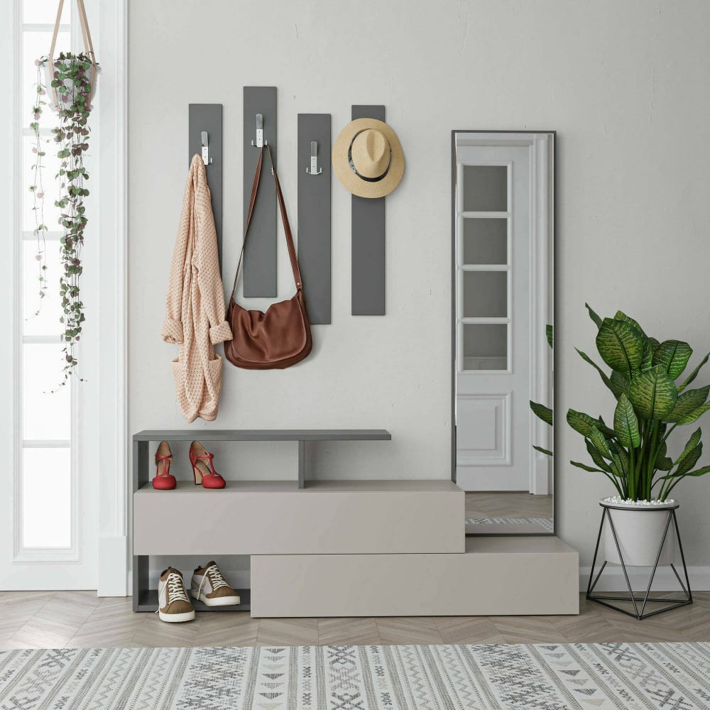 Eingangsmöbel Holzeffekt taupe, anthrazit 137x35 h55 cm - Maisons