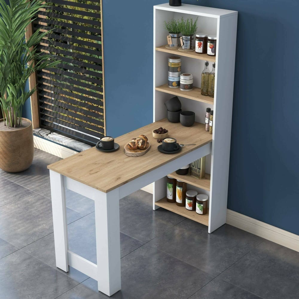 Esstisch Holzeffekt walnuss, weiß 120x54 h154 cm - Maisons Du
