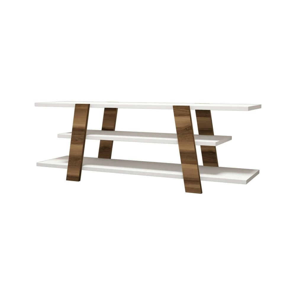 Meuble TV en Bois Laminé Marron Noyer