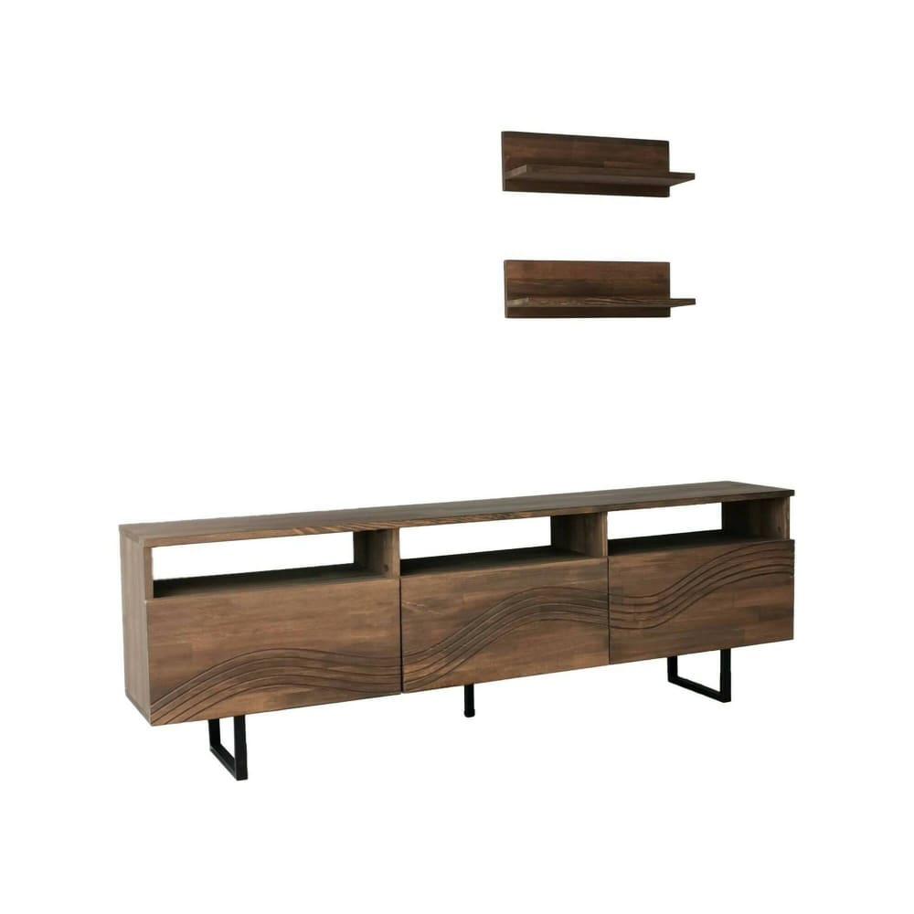 Meuble TV en bois massif brun noyer 170x30x40h cm