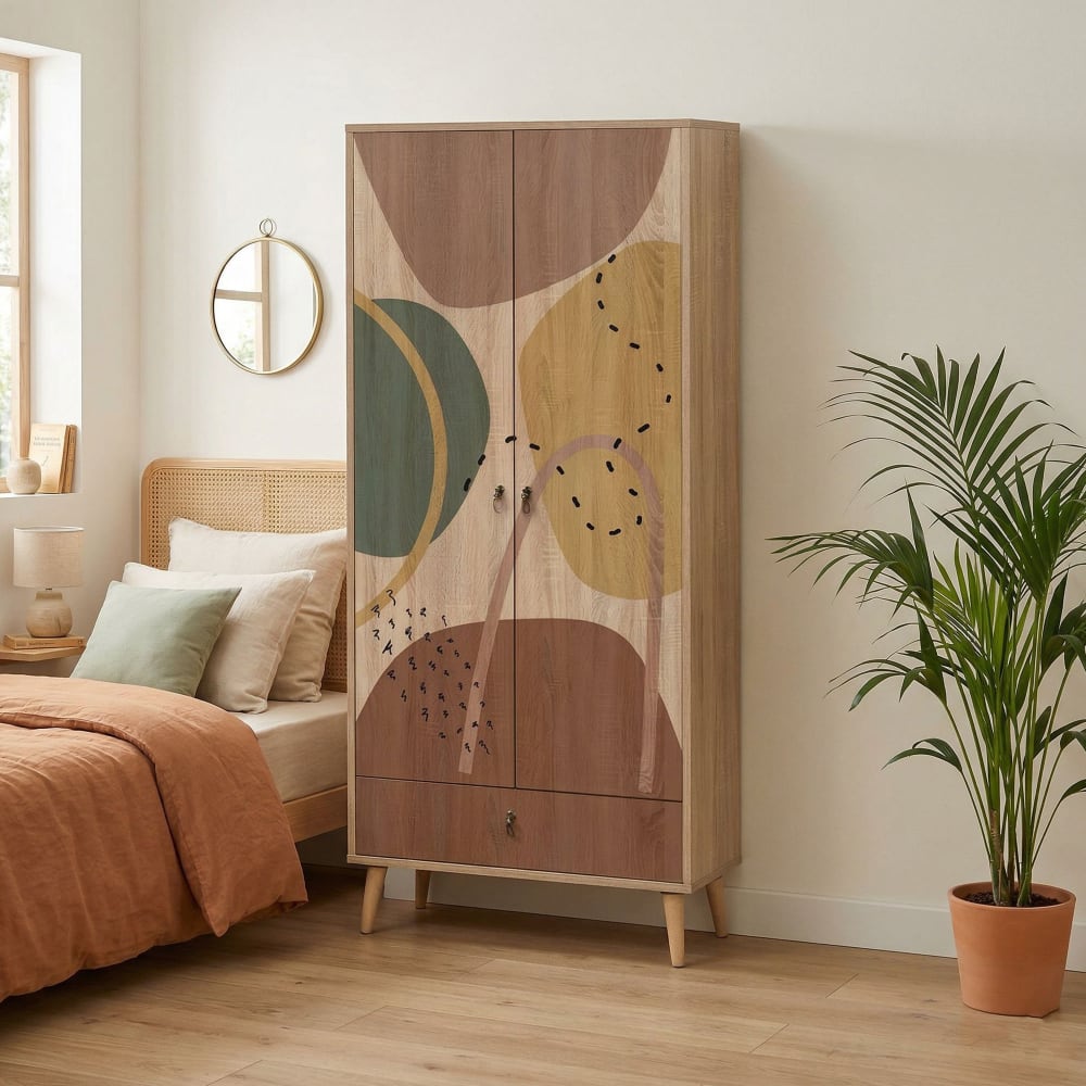 Armoire 2 portes effet bois multicolore 80x45 h190 cm