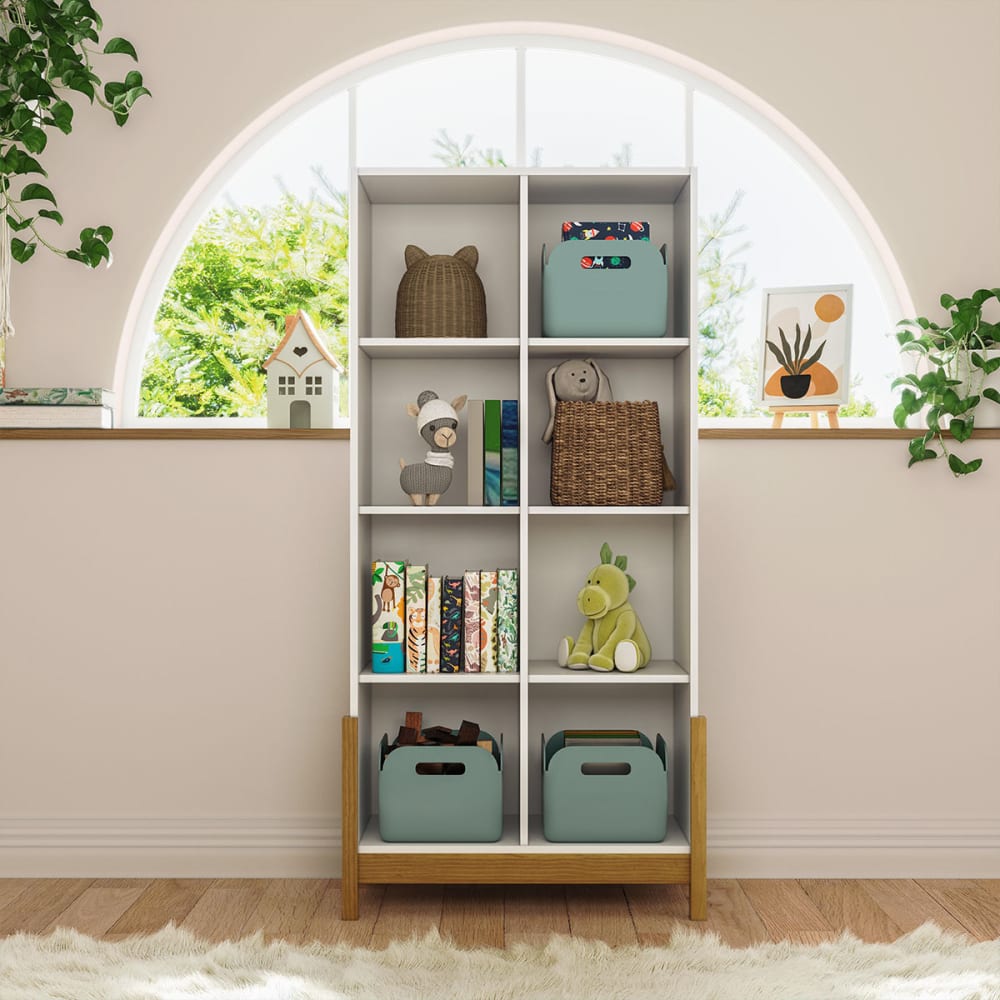 Étagère 8 cubes verticale blanc et noisette