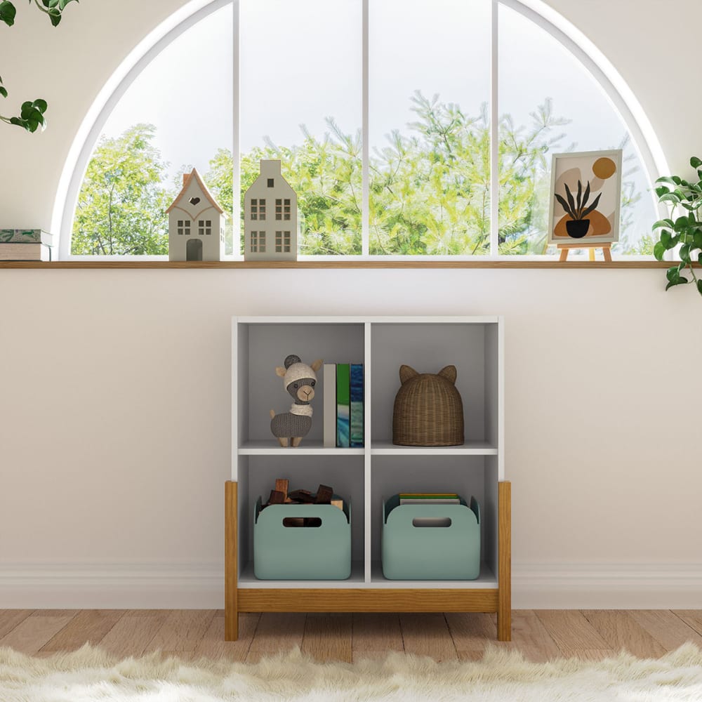 Étagère 4 cubes blanc et noisette