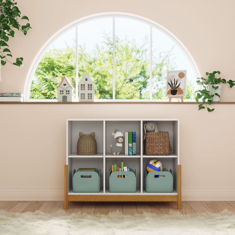 Étagère 6 cubes horizontale blanc et noisette