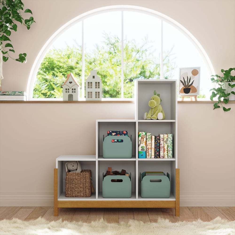 Étagère de rangement escalier blanc et noisette