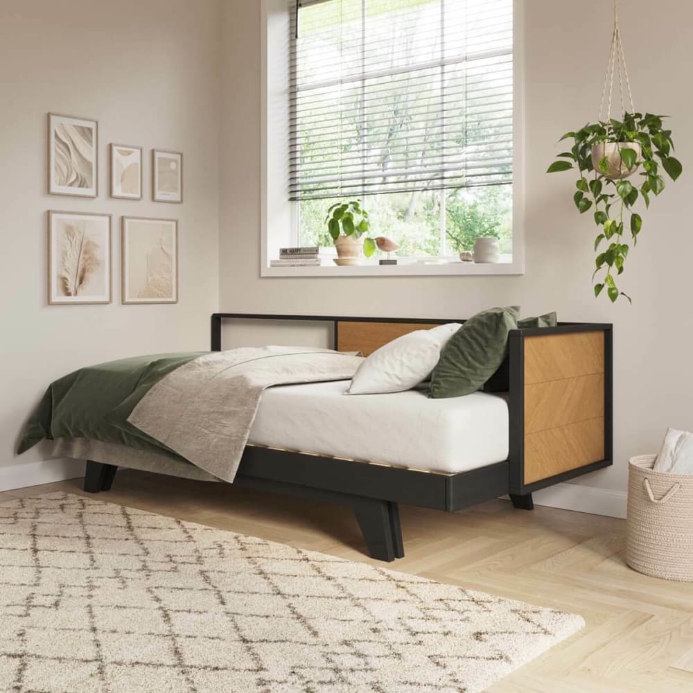 Pack lit méridienne gigogne avec matelas noir et noisette 80x200 cm - Maisons du Monde