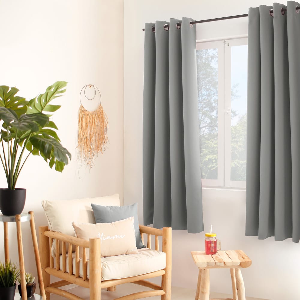Home Maison Einfarbiger Verdunkelungsvorhang mit 8 Ösen style modern Grau Pes - Polyester