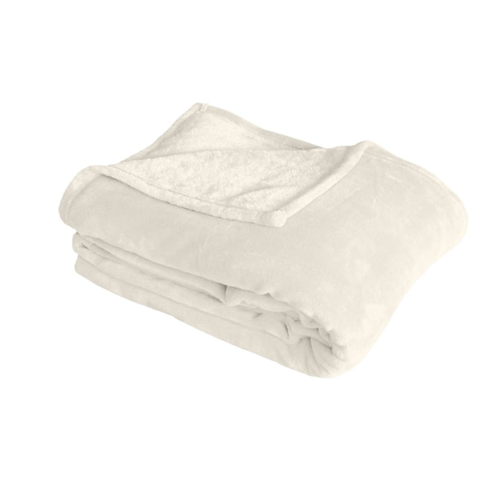 Plaid uni en polaire molletonnée polyester ecru 125x150 cm