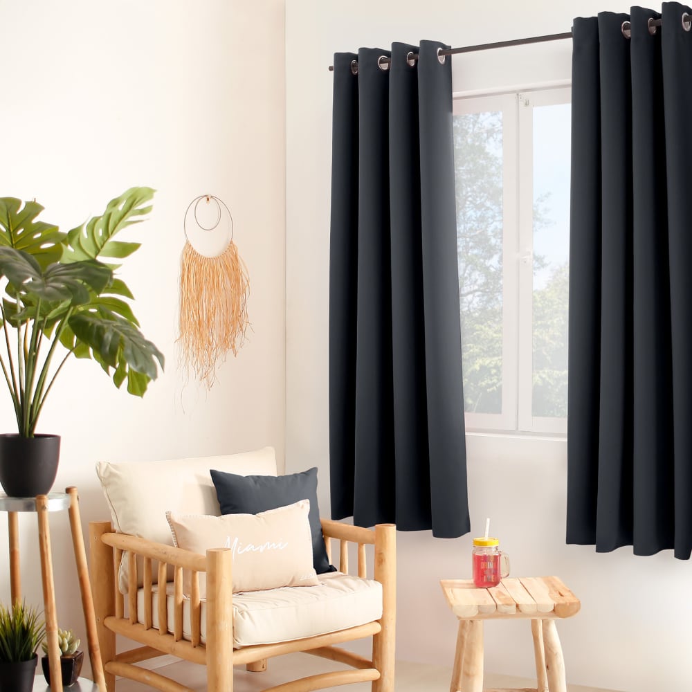 Home Maison Rideau thermique en microfibre doublée polyester gris foncé 135x180 cm style contemporain Certifié Oeko-Tex - Pes - Polyester