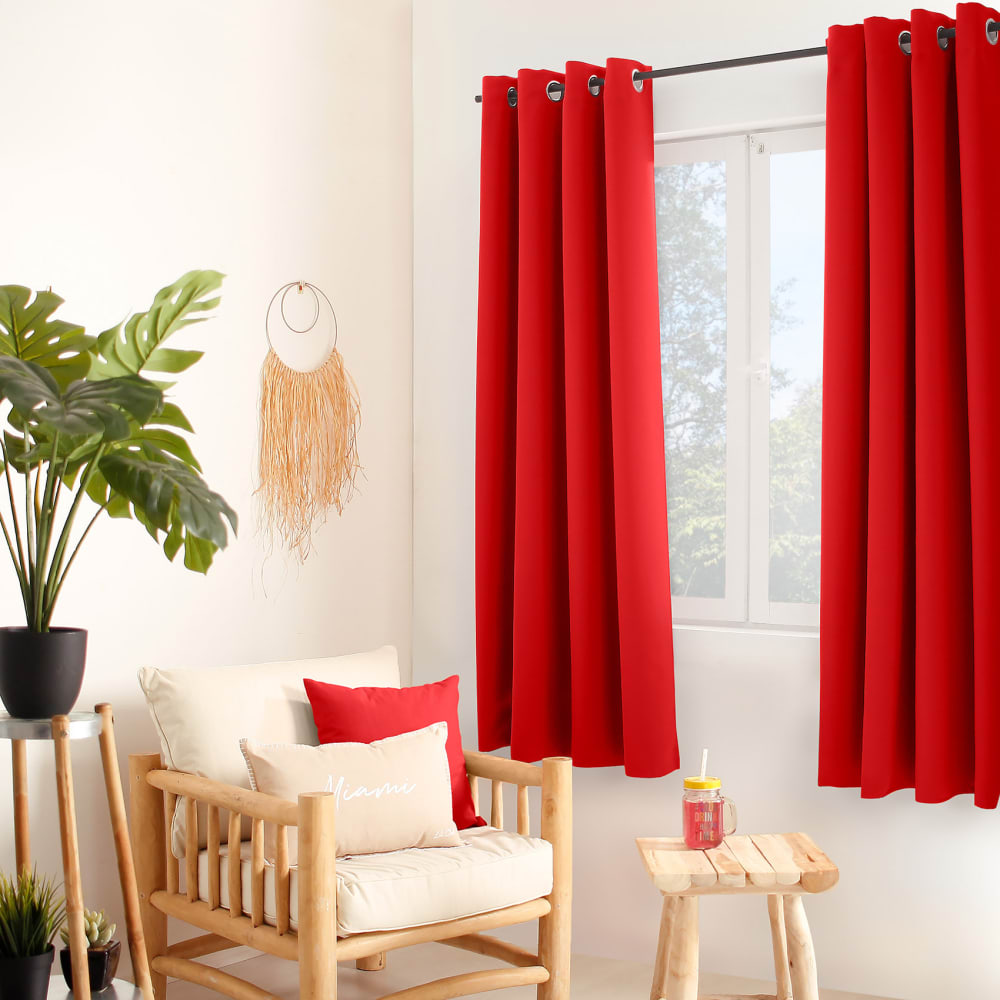 Home Maison Einfarbiger Verdunkelungsvorhang mit 8 Ösen style modern Rot Pes - Polyester