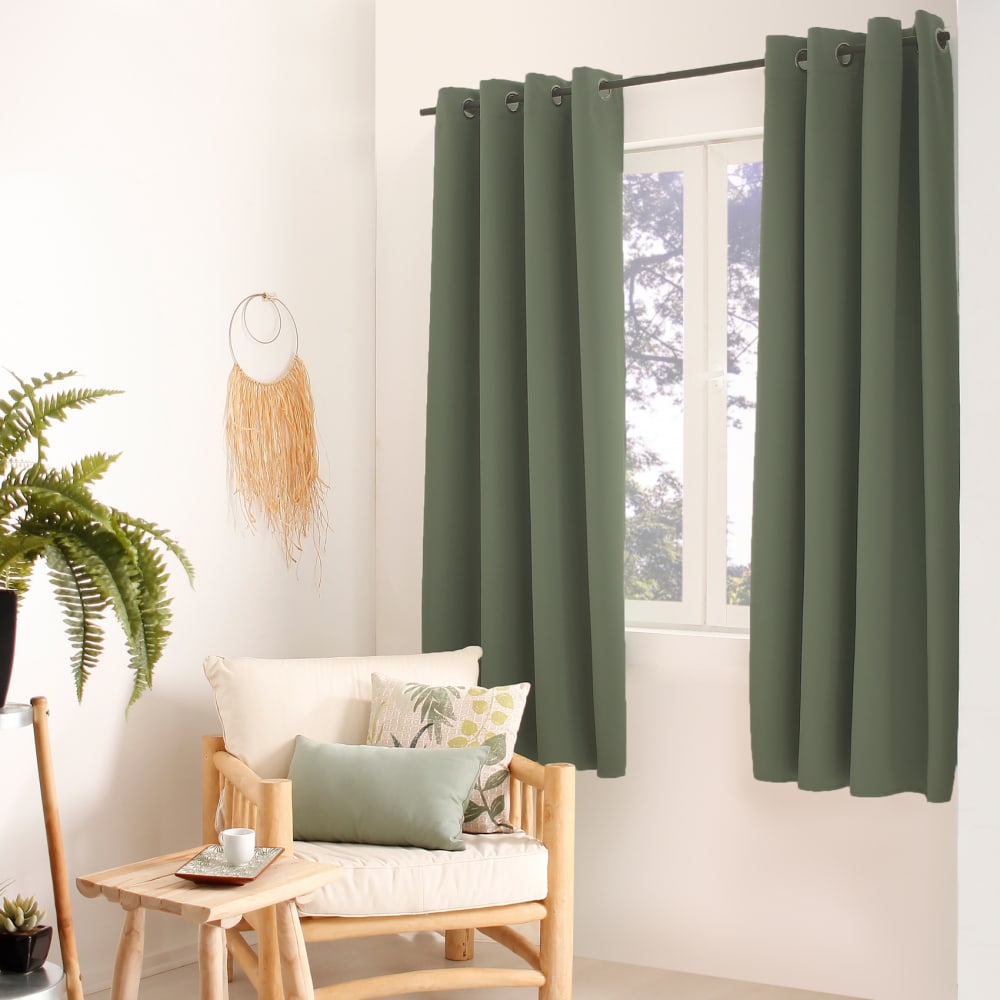 Home Maison Rideau thermique en microfibre doublée polyester vert 135x180 cm style contemporain Certifié Oeko-Tex - Pes - Polyester