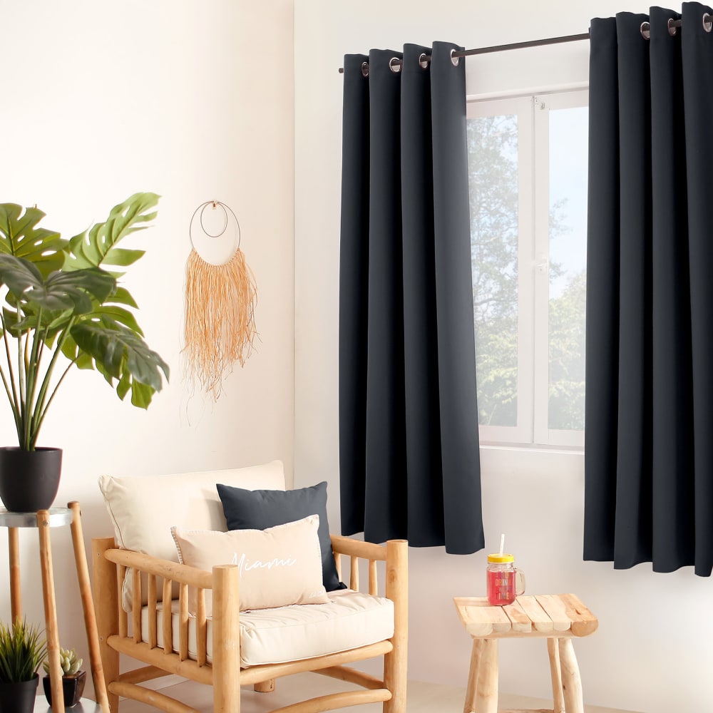 Home Maison Einfarbiger Verdunkelungsvorhang mit 8 Ösen style modern Grau Pes - Polyester