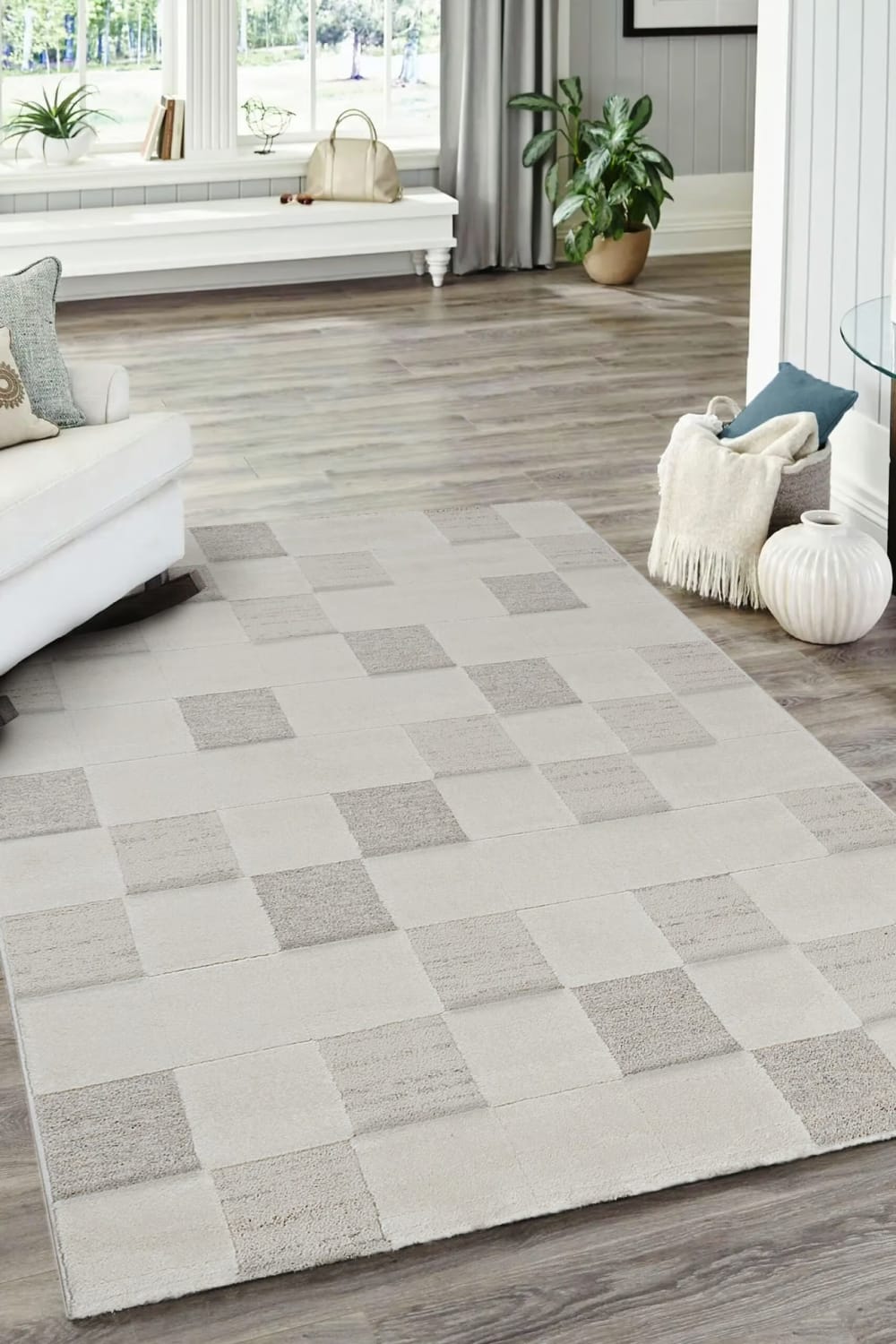 Carpet Living Teppich aus Stoff und Jute 120x60cm, weiss Weiß Pes - Polyester