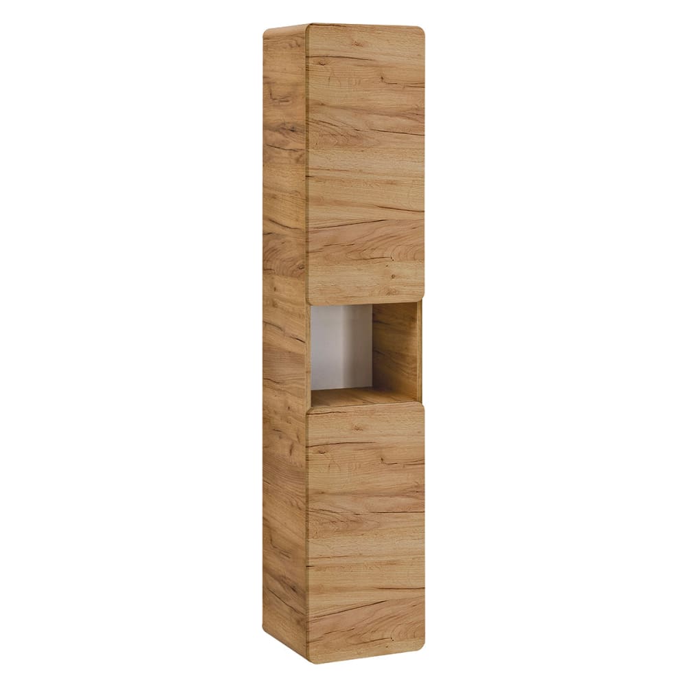 Petits meubles Colonne murale 2 portes 1 niche panneaux mélaminé et mdf marron Marron Panneau De Particules - 35x170x32cm