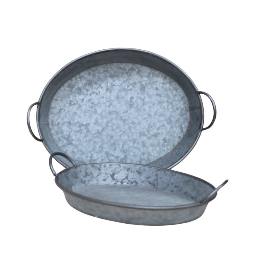 ~ set de 2 plateaux ovales en métal gris l.44 48.5 cm