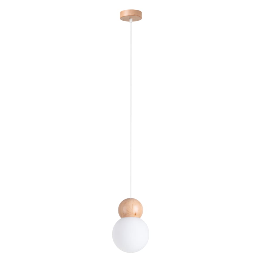 Lampe suspendue verre/bois blanc H 124 cm