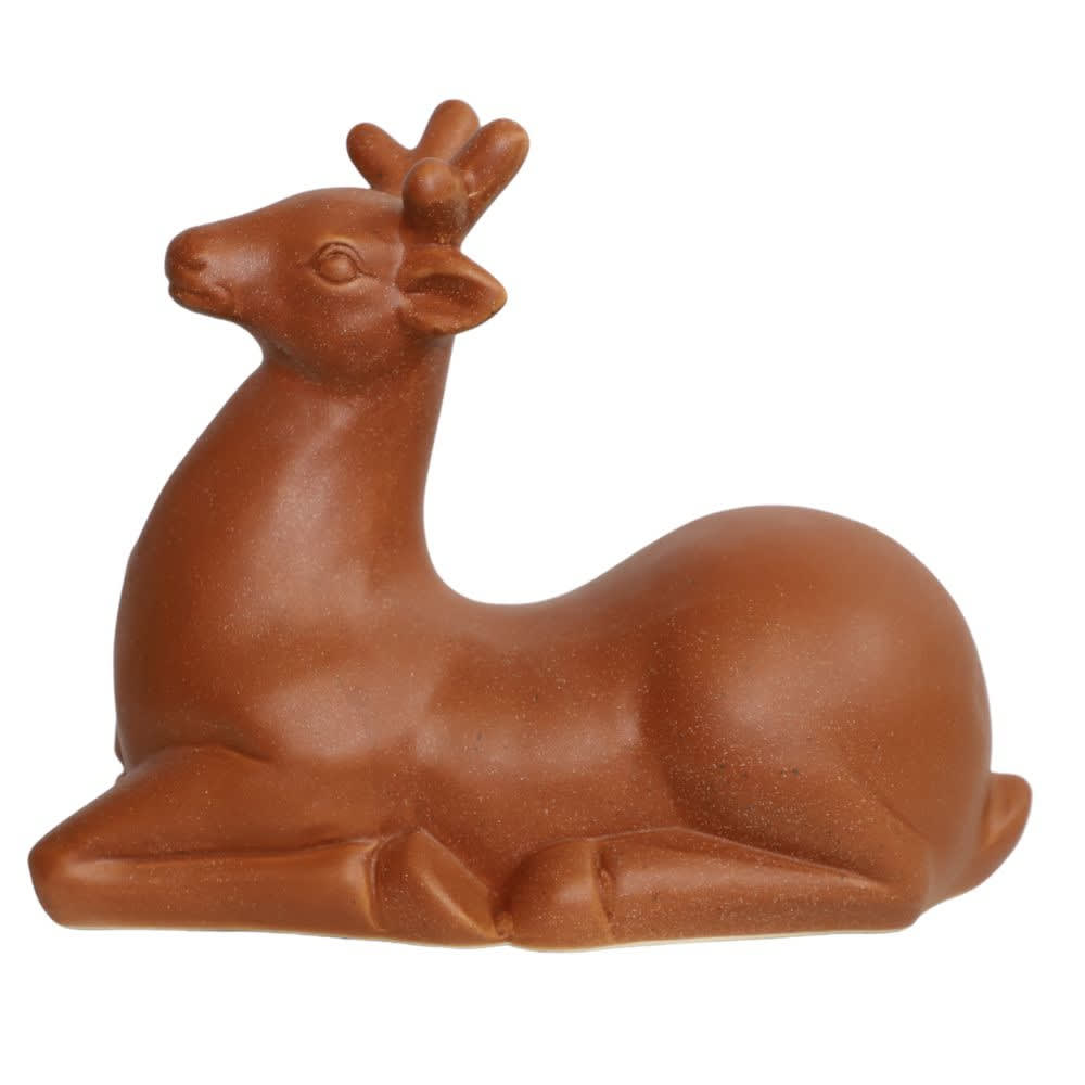 Statue statuette sculpture jardin extérieur cerf céramique marron 18cm
