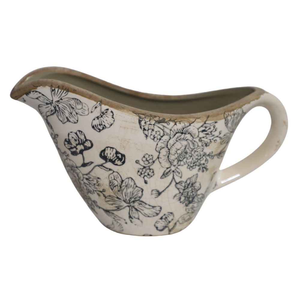 Saucier décoratif fleurs bleues 24 x 12.5 x 14 cm