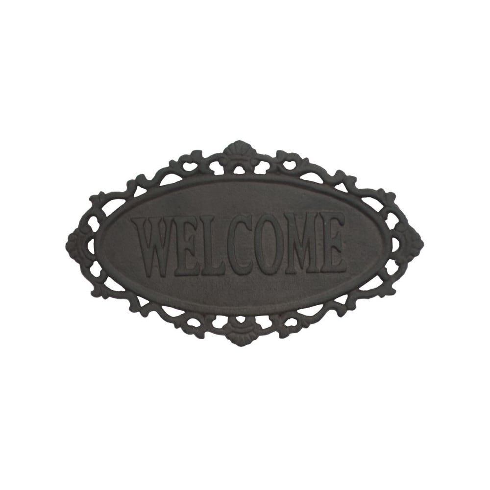 Plaque de porte vintage décorative Welcome fonte marron 26x15cm