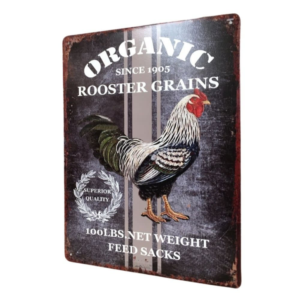 CHEMIN DE CAMPAGNE Plaque murale décorative vintage fer multicolore rooster grains33x25cm style campagne - Métal