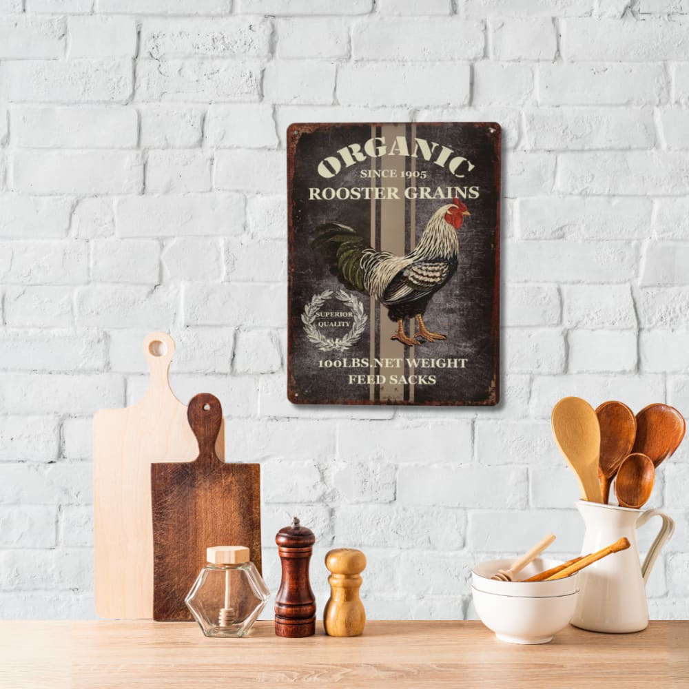 Plaque murale décorative vintage fer multicolore rooster grains33x25cm - Maisons du Monde